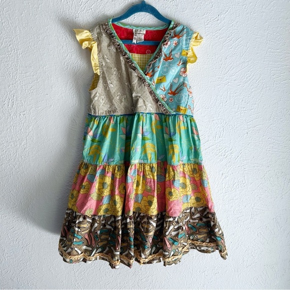 Matilda Jane Rollercoaster Girls Patchwork Ruffle Dress Mixed Prints Size 10 - Picture 2 of 6